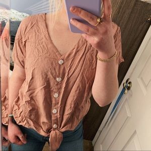 UNIVERSAL THREAD pink button up tie blouse